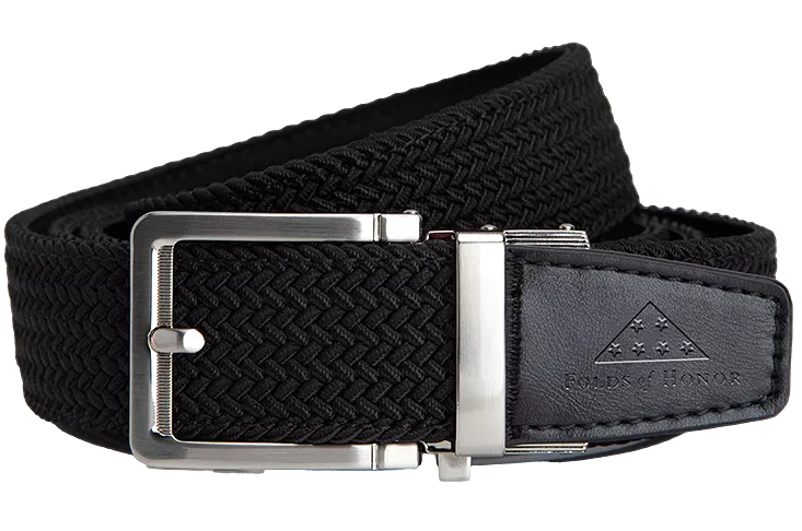 FoH Braided Black Stamped Tip, 1 3/8 Strap, Golf Belt