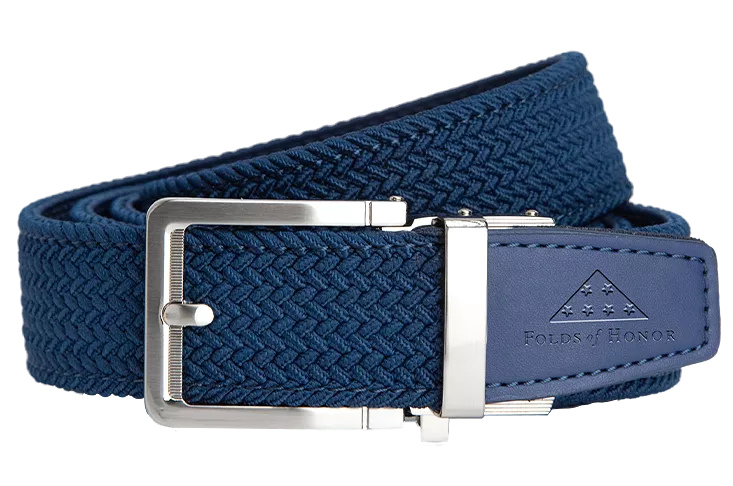 FoH Braided Navy Stamped Tip, 1 3/8 Strap, Golf Belt