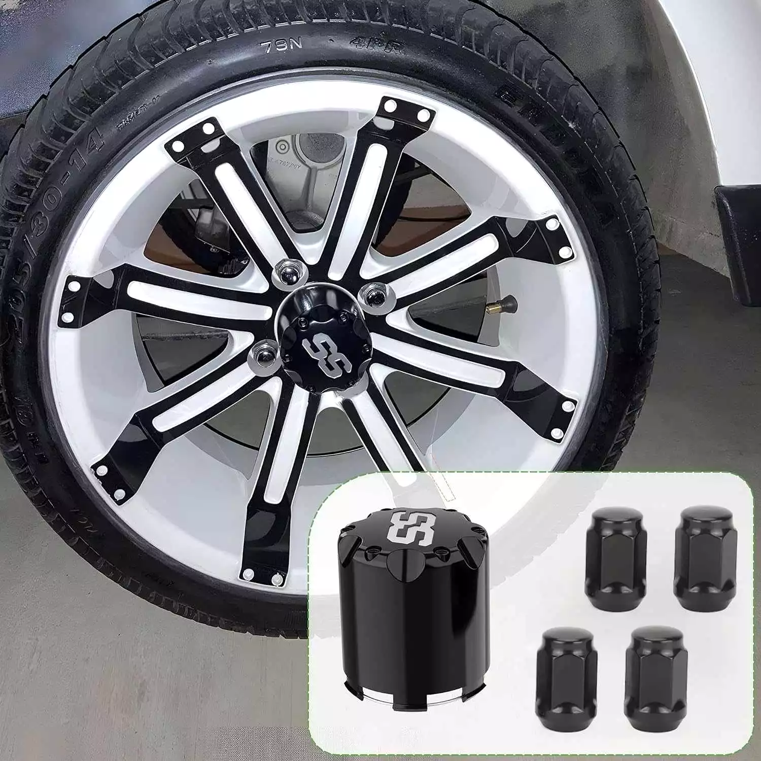 Golf Cart Center Caps and Lug Nuts for Most EZGO Club Car - 10L0L