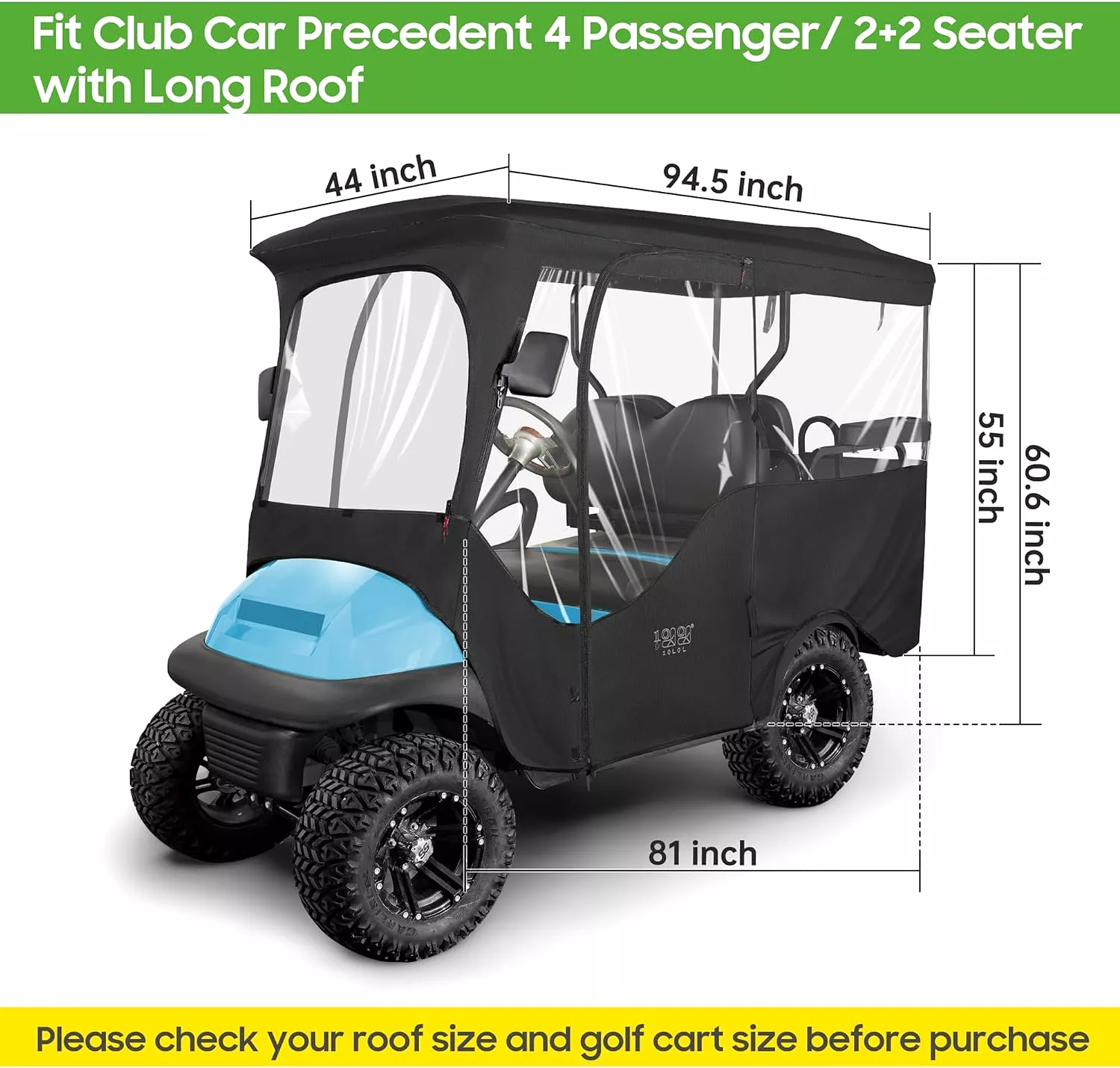 Golf Cart Enclosures for Club Car Precedent 4 Passenger & Extended Roof - 10L0L