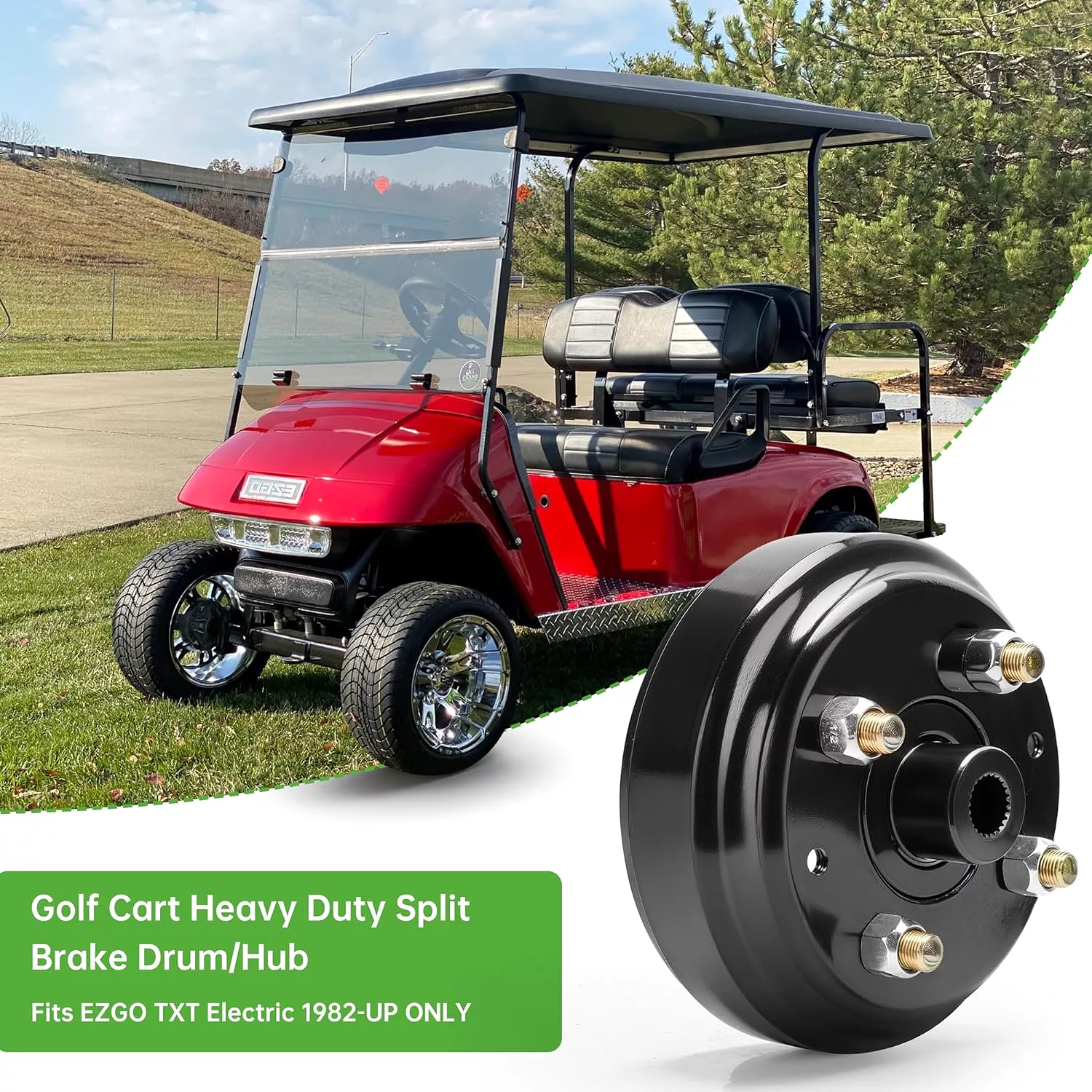 Golf Cart Heavy Duty Split Brake Drum & Rear Wheel hub Assembly for EZGO TXT - 10L0L