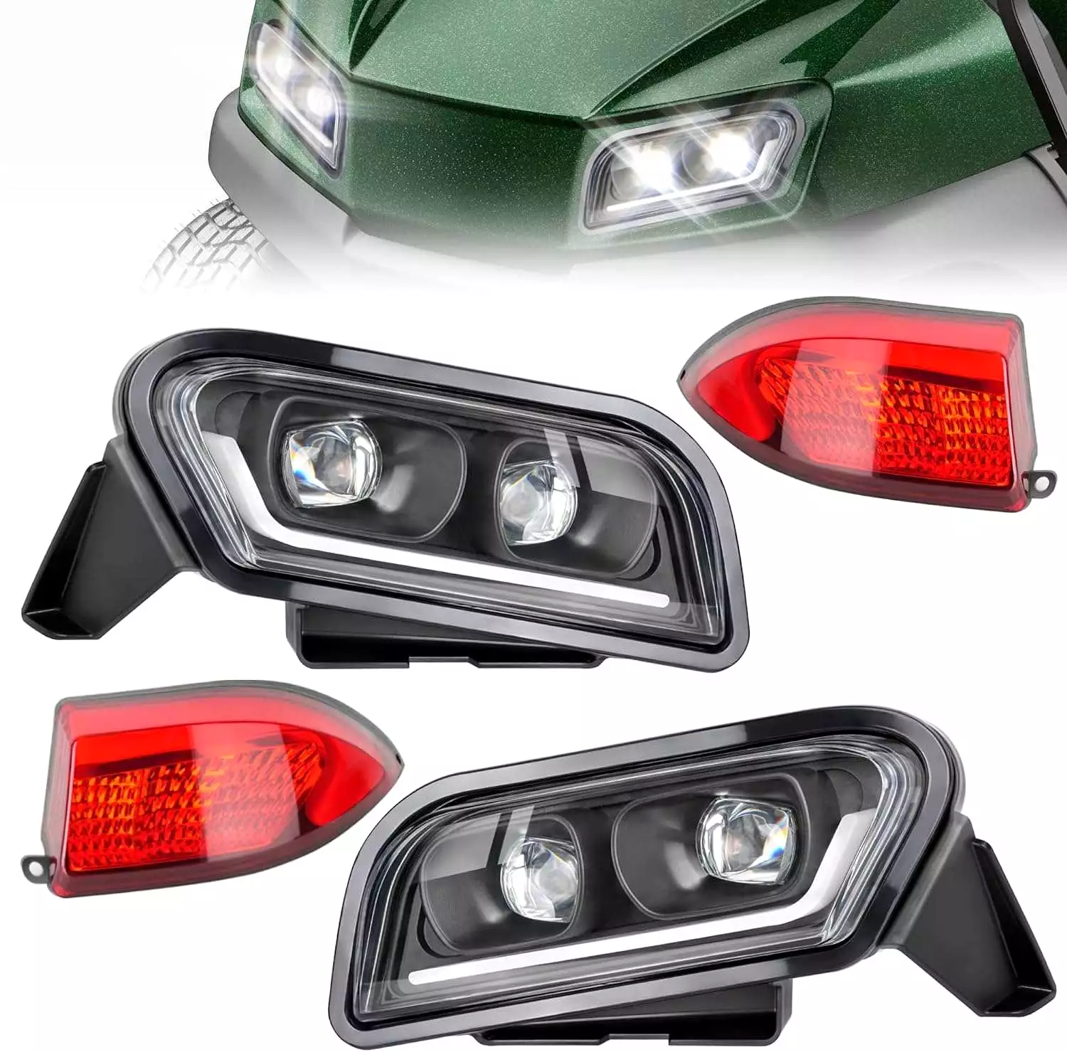 Golf Cart LED Light Kit Deluxe Headlight Kit Upgraded Daytime Runnin for Club Car - 10L0L