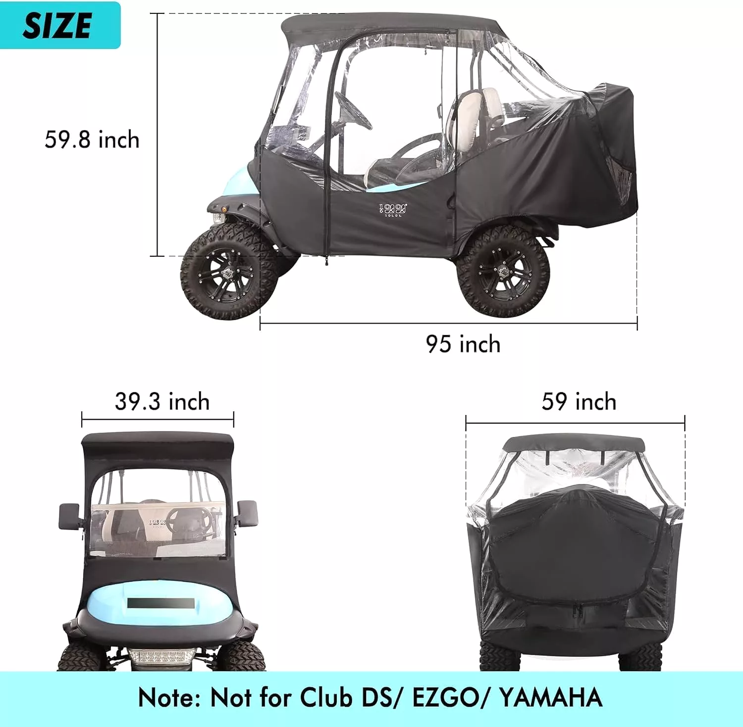 Golf Cart Rain Cover 4 Passenger for Club Car Golf Cart Cover with Doors with Safety Side Mirror Openings