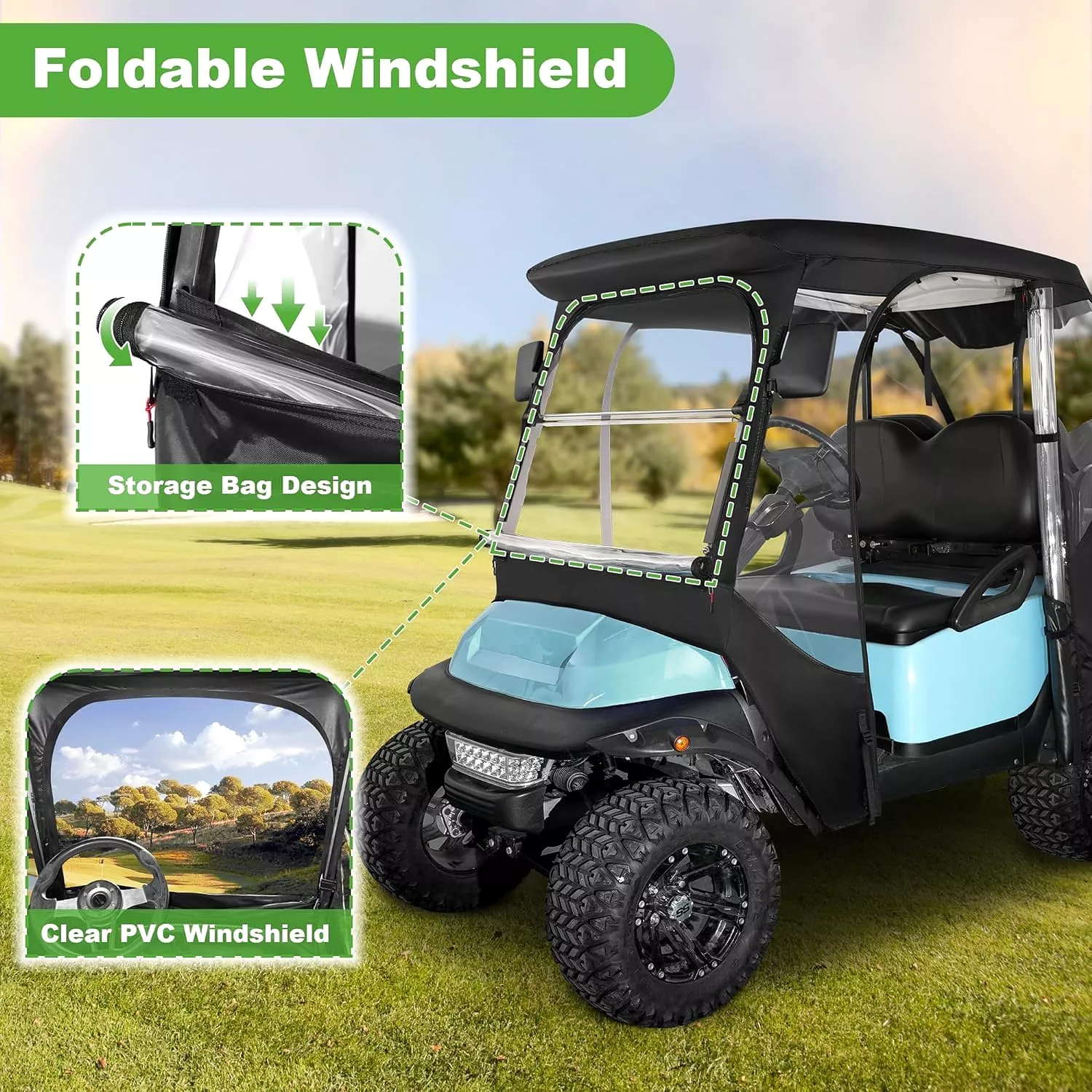 Golf Cart Rain Cover 4 Passenger for Club Car Golf Cart Cover with Doors with Safety Side Mirror Openings