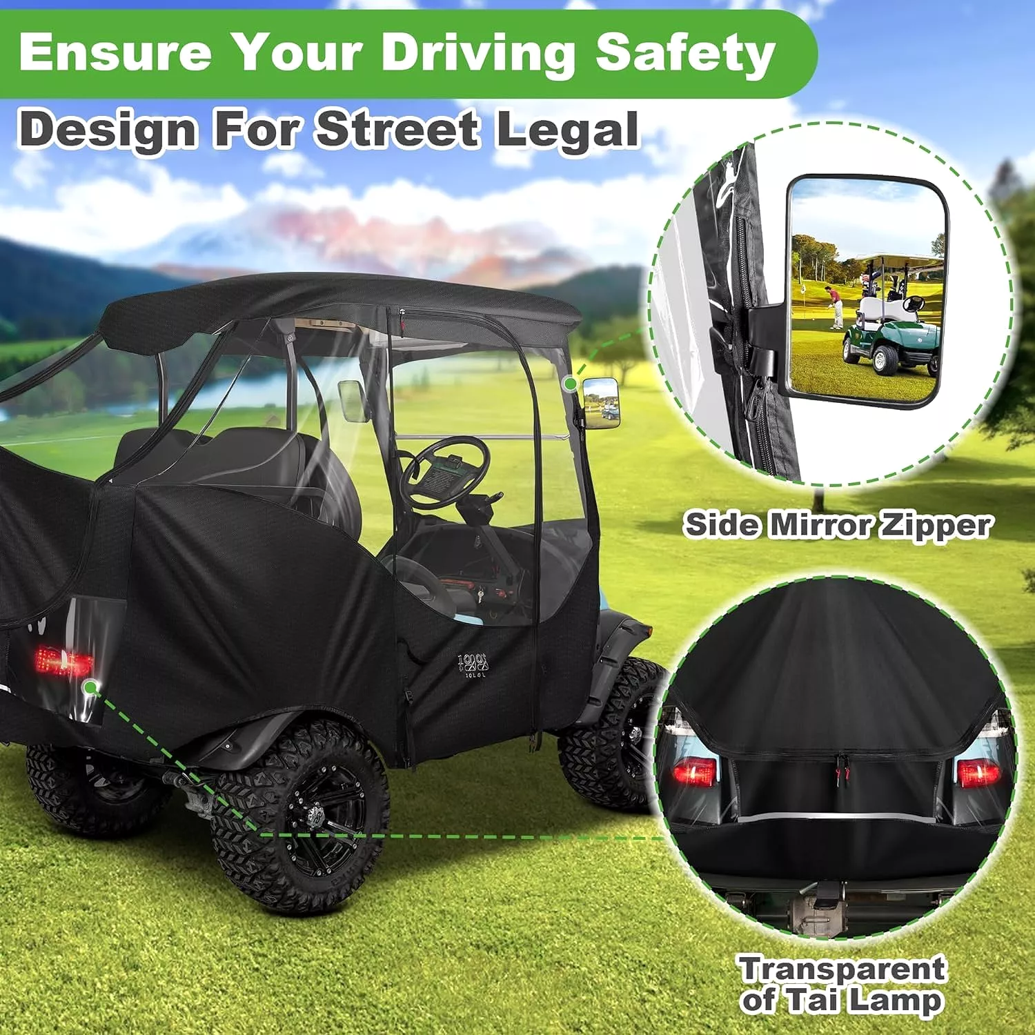 Golf Cart Rain Cover 4 Passenger for Club Car Golf Cart Cover with Doors with Safety Side Mirror Openings