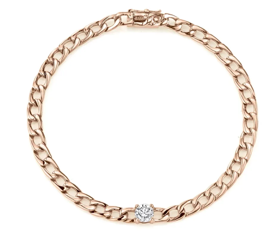 Plain chain bracelet w/ round diamond center