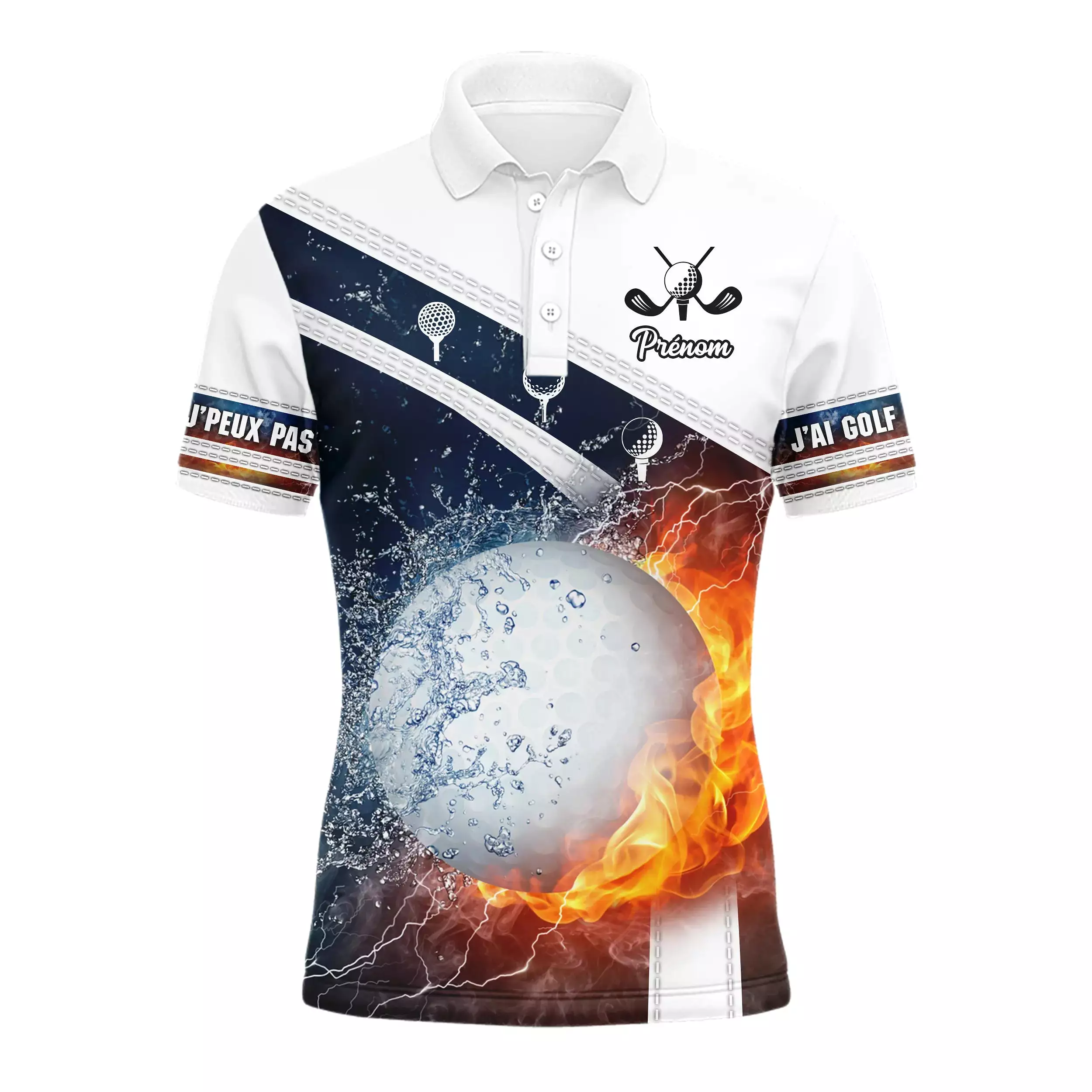 Polo Golf Personnalisé Motif Balle De Golf En Feu - J'peux Pas, J'ai Golf - CT14072316