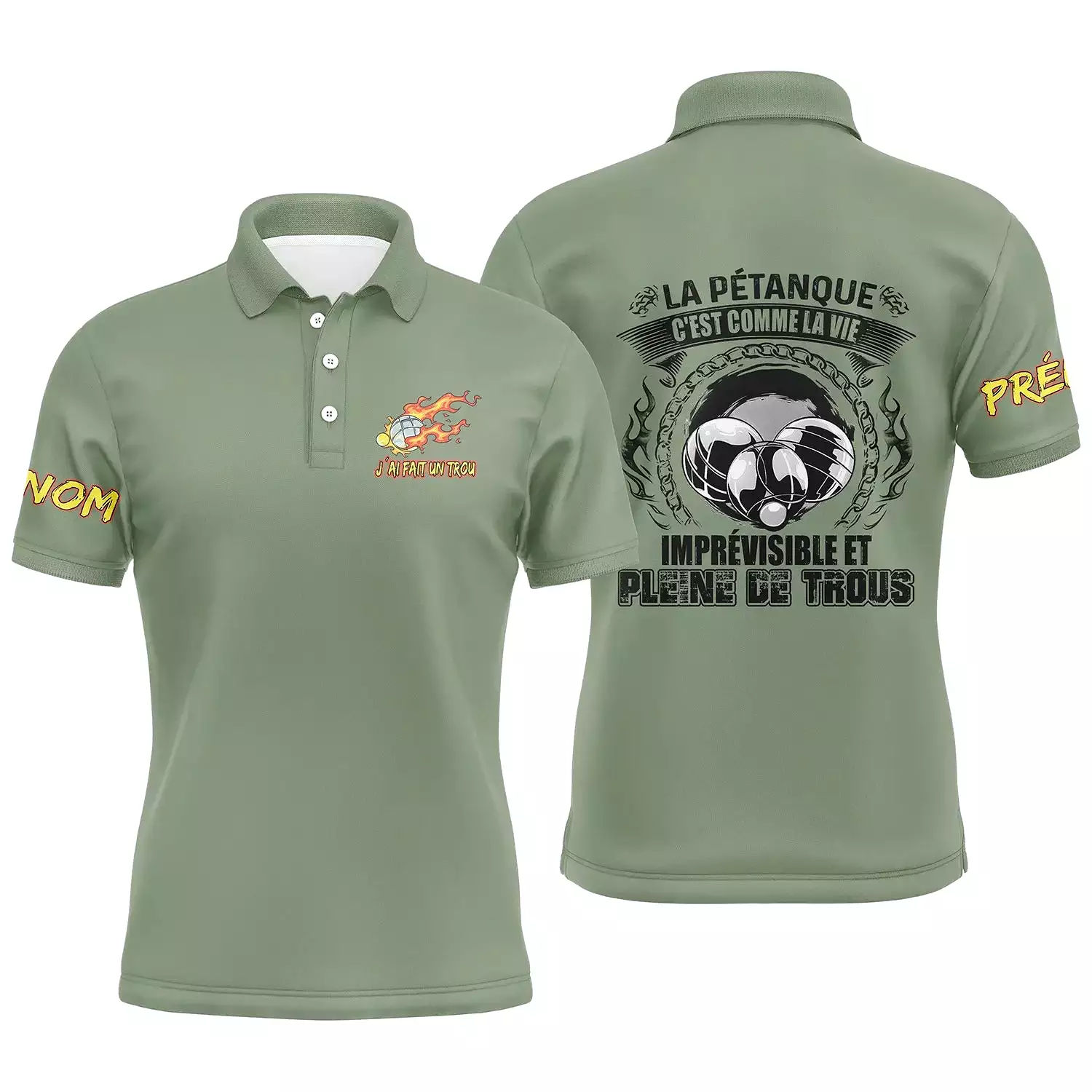 Polo T-Shirt Pétanque, Cadeau Humour Personnalisé Bouliste, La Pétanque C'est Comme La Vie, Imprévisible Et Pleine De Trous - CT