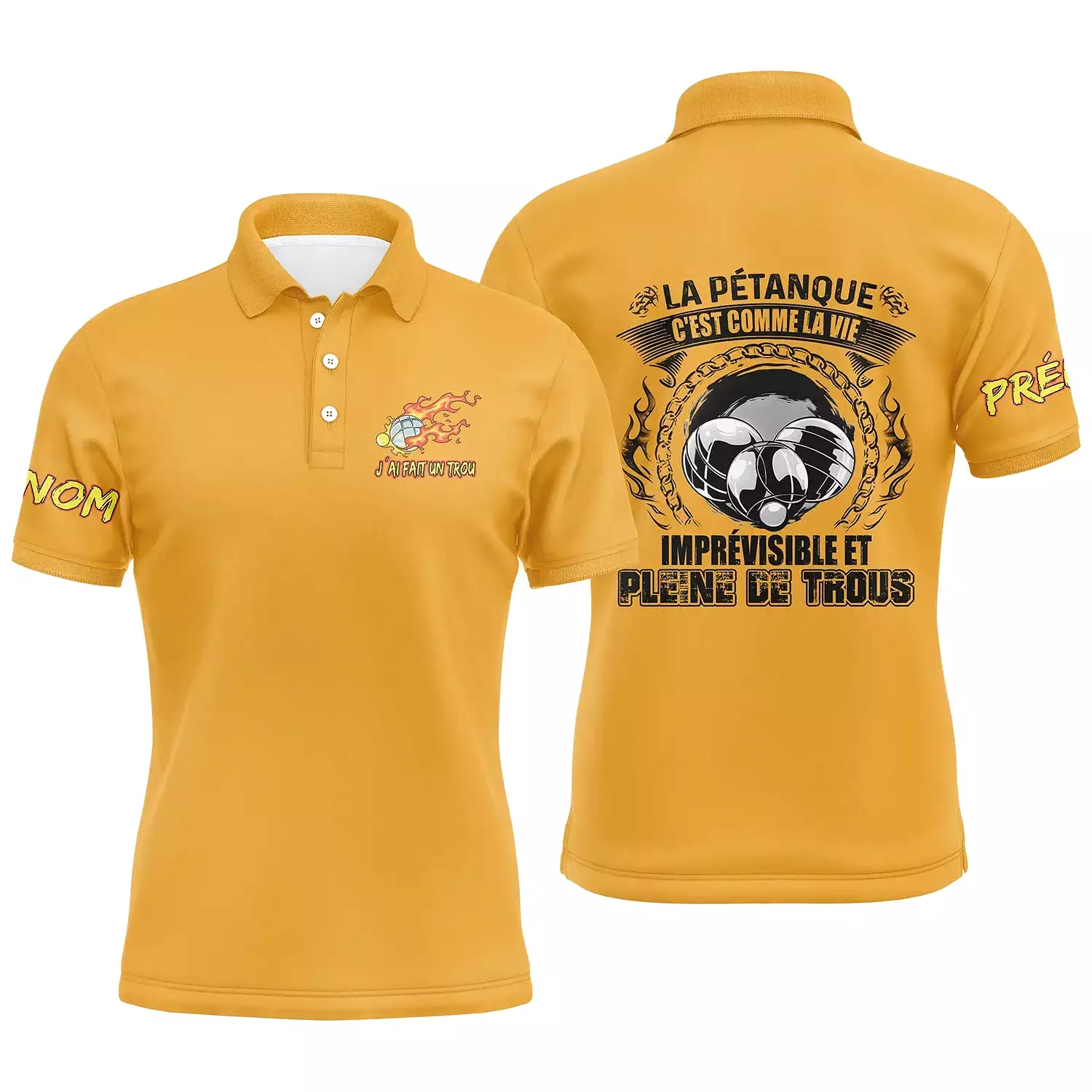 Polo T-Shirt Pétanque, Cadeau Humour Personnalisé Bouliste, La Pétanque C'est Comme La Vie, Imprévisible Et Pleine De Trous - CT