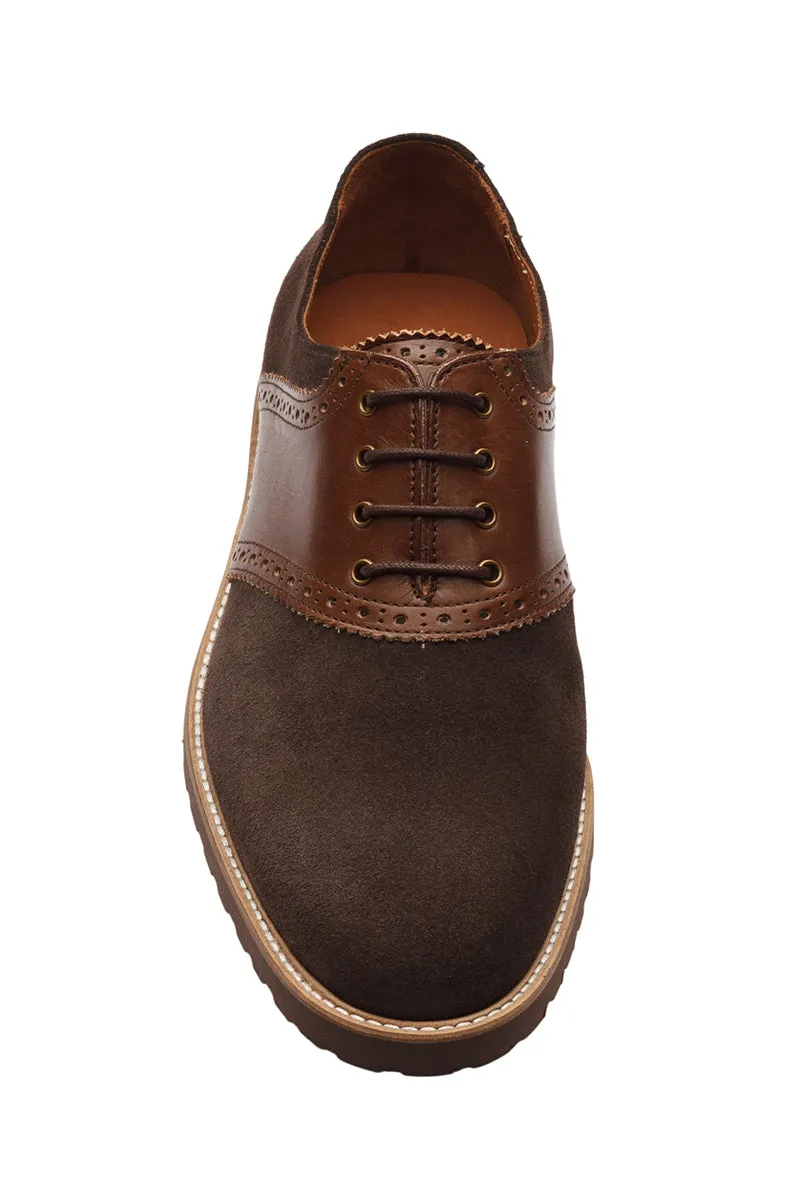 SADDLE OXFORD with brogue punch–DK BRS