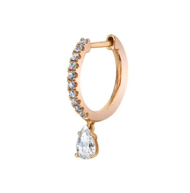 SINGLE DIAMOND HUGGIE WITH PEAR DIAMOND DROP